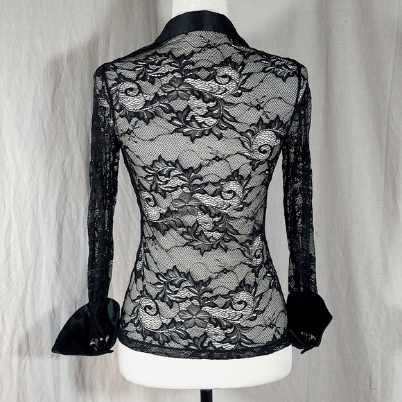 ZARA black lace blouse with satin trim, S, EUC without tags - Picture 3 of 7